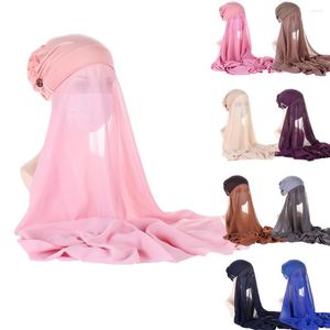 Vêtements ethniques Hijab instantané avec capuchon en mousseline de soie Jersey boutons pour femmes voile musulman Islam écharpe foulard