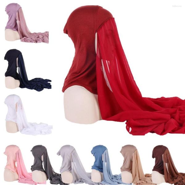 Ropa étnica Hijab instantáneo con gorra Jersey de gasa para mujeres Velo Musulmán Moda Modal Islam Bufanda Pañuelo en la cabeza