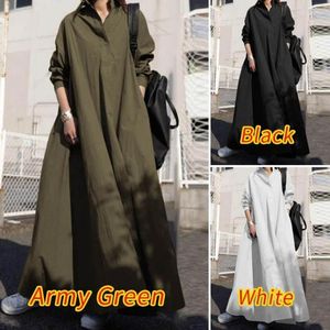Vêtements ethniques Islam Abaya Robe Couleur Pure Coton Vintage Chemise Abayas Pour Femmes Lâche À Manches Longues Grand Ourlet Femmes
