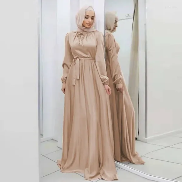 Vêtements ethniques Islam Ramadan Abaya Europe et Amérique Taille douce Robe de satin élégante Femme Grande Swing Robe de femme sans Headscaf
