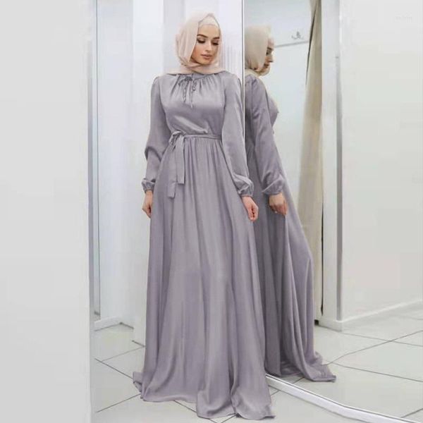 Vêtements ethniques Islam Ramadan Abaya Abayas minces de couleur unie pour les femmes Simple grande jupe dames robe avec ceinture Europe et Amérique.