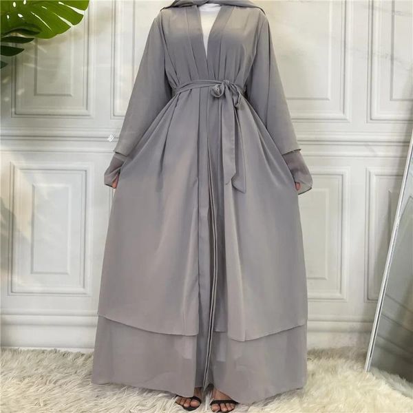 Vêtements ethniques Islamic Abaya Dubaï Femmes Musulman Robe Murafon Kaftan Two-couche Abayat Ruffle Long Robe Caftan Marocain Hijab Abayas