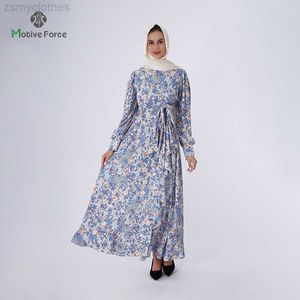 Vêtements ethniques Islamique Bleu Modeste À Manches Longues Maxi Robe Pour Femmes Robes Élégantes En Mousseline De Soie Abaya Musulman Abayas Arabe Kaftans Dubaï Kaftan