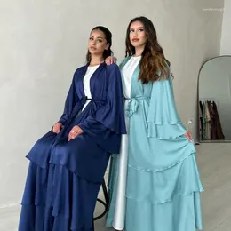 Vêtements ethniques Party de mode islamique Kimono Cardigan arabe Eid Musulman Femmes Abaya Dubai Big 3 couches Hobe en satin modeste Robe de dinde Femme