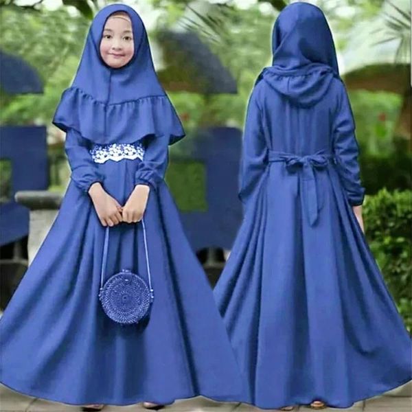 Ropa étnica Niños islámicos Vestido de oración 2 piezas Abaya Dubai Turquía Ramadán Conjuntos Eid Muslim Girls Hijab Robe Niños árabes Kaftan Medio