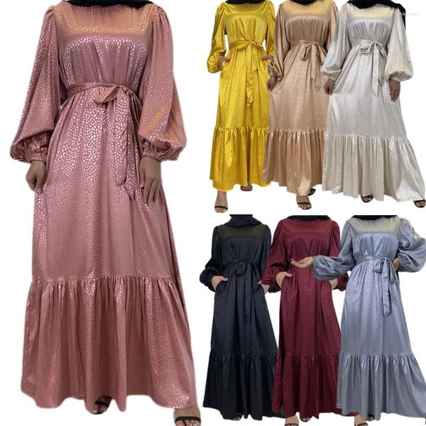 Vêtements ethniques Femmes musulmanes islamiques Satin Long Robe Middle East Dubai Caftan Maxi Robe Malaysia Party Gown Casual Vestido Ramadan Eid