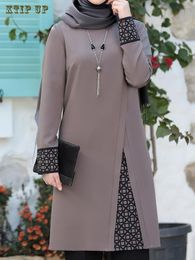 Etnische kleding Islamitische Ramadan Eid Moslimjurk Dames 2-delig korsetpak Shirt Wijde pijpen broek Dubai Abaya Lace Up Effen kleur Kaftan