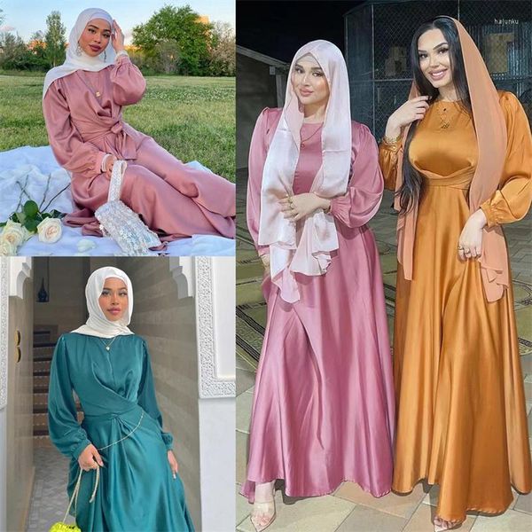 Vêtements ethniques Islamique Ramadan Femmes Longue Robe Abaya Couleurs Solides Automne 2023 Mode Plus Taille Robe