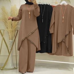 Vêtements ethniques Islamic Spring and Automne Muslim Luxury Two Piece Set à manches longues