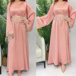 Etnische kleding Islamitische Kwastje Pailletten Roze Jurk Maxi Moslimvrouwen Arabische Eid Party Abaya Robe Kaftan Ramadan