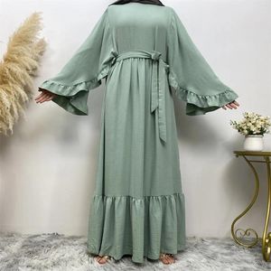 Vêtements ethniques Turquie islamique Dubaï Abayas Rouffle Edge Lacet-Up Long Manchez Soirée Party for Women Muslim Dress Fashion Femme Femme Robes