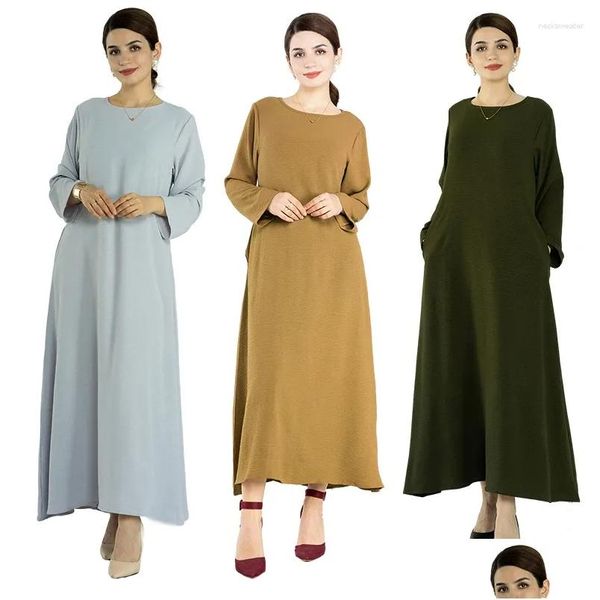 Vêtements ethniques femme islamique longue robes lâches dames modestes femmes musulmanes noires habiller turcs eur dubaï style simple avec poche d dhbtw