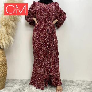 Etnische kleding Islamitische vrouwen Chiffon Bloemen Lange jurk Marokkaanse Abaya Luxe moslim mode Maxi -jurken met voering Dubai -stijl kleding