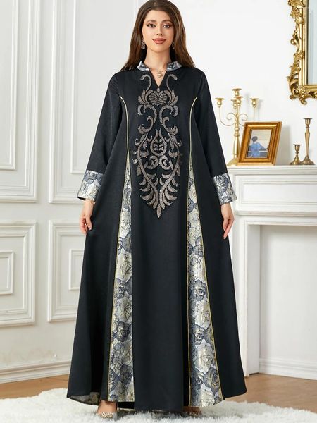 Vêtements ethniques Jalabiya pour femmes Jacquard Sequin Dubaï Koweïtien Soirée Robe Arabe Marocaine Kaftan Musulman Abaya Ramadan Islam