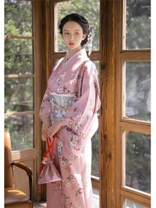 Vêtements ethniques Style japonais robe longue pour femmes Kimono traditionnel couleur rose imprimés floraux formel Yukata Cosplay Pographie