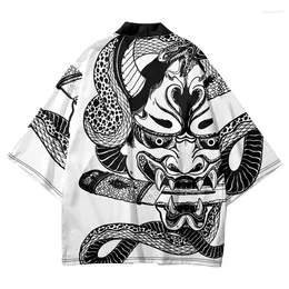 Vêtements ethniques Japonais Cosplay Kimono Streetwear Serpent Démon Imprimer Haori Mode Hommes Femmes Cardigan Plage Yukata Vêtements Asiatiques Oversize