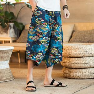 Vêtements ethniques Japonais Coton Lin Sarouel Hommes Hip-Hop Long Totem Imprimé Été Plage Plus Taille Casual Vintage Pantalon Large Jambe