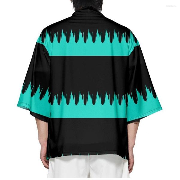 Vêtements ethniques mode japonaise noir vert vague motif imprimé Kimono décontracté plage Cardigan hauts femmes hommes Cosplay Haori asiatique