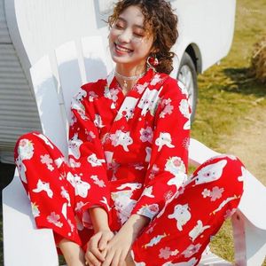 Vêtements ethniques Mode japonaise Fête d'intérieur Kimono Femmes Coréen Doux Dessin animé Imprimer Filles Kawaii Manches longues Élégant Accueil Pyjamas