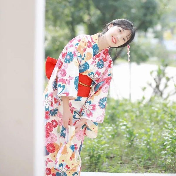 Vêtements ethniques Japonais Fashion Femmes Yukata Kimono Costume formel traditionnel Sweet Haori Bathrobe imprimé