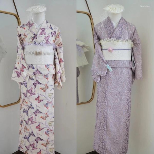 Vêtements ethniques en dentelle formelle japonaise Kimono Fibre traditionnelle à double couche
