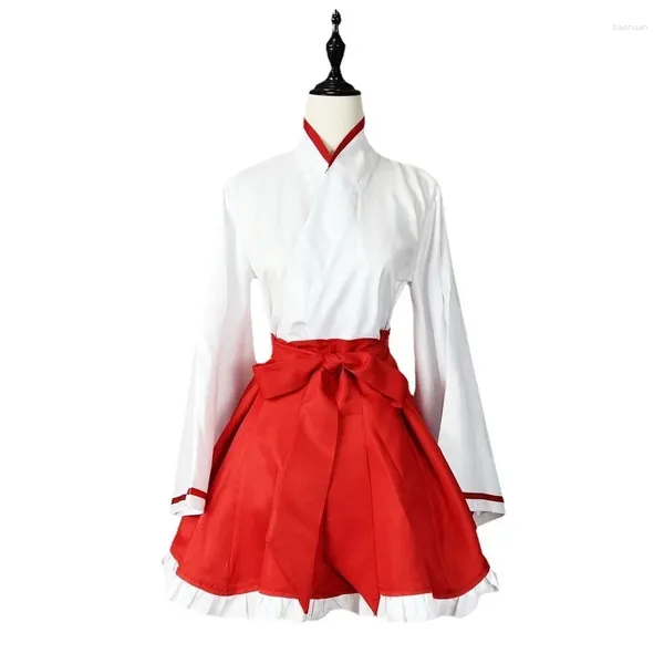 Ropa étnica japonés kawaii kimono bata anime cosplay vestido más tamaño lolita manga larga rojo blanco trajes de mucama gota