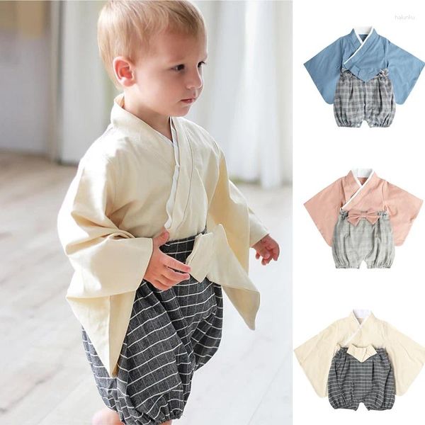 Ropa étnica Kimono japonés Baby Girls Boys Pijamas Niños Estampado floral Mono Ropa de dormir Niños Lindos mamelucos Yukata Coreano Hanbok