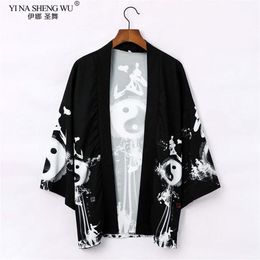 Ropa étnica Japonés Kimono Cardigan Hombres Mujeres Haori Yukata Masculino Samurai Traje Chaqueta Camisa Abrigo Chino Robe2515