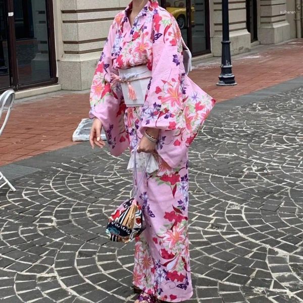 Ropa étnica Kimono japonés Mujer Otoño Cama Desayuno Estilo Albornoz largo Chica Pografía Po