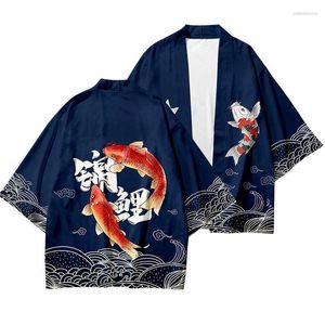 Etnische Kleding Japanse Kimono Jas Koi Vis Gedrukt Harajuku 2023 Hip Hop Mannen Japan Stijl Streetwear Shirt Zomer Dunne Kleding losse