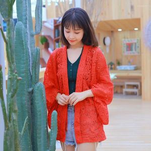 Vêtements ethniques Japonais Kimono Lace Feather Weave Veste Cardigan Modified Office Hollow Sun Protection
