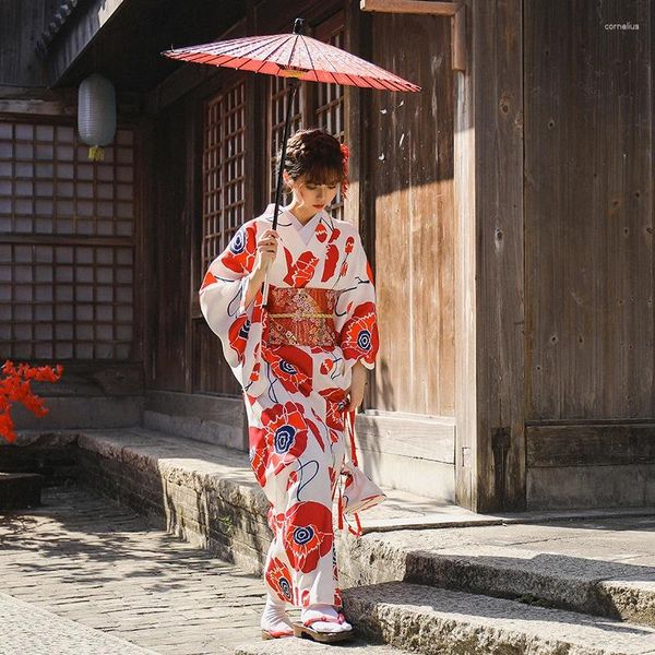 Vêtements ethniques Kimono japonais Fleur rouge JaponaisYukata Nouveauté Robe de soirée Costume Cosplay