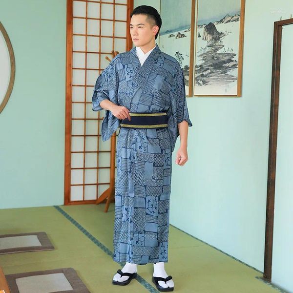 Ropa étnica Kimono japonés con cinturón Vestido formal tradicional para hombres Gentleman Samurai Yukata Four Seasons Can Wear Youth