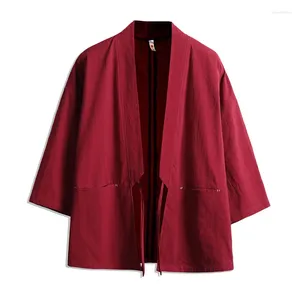 Vêtements ethniques hommes japonais Coton Cardigan Streetwear traditionnel Samurai Haori Kimono Shirt Yukata Coat Top