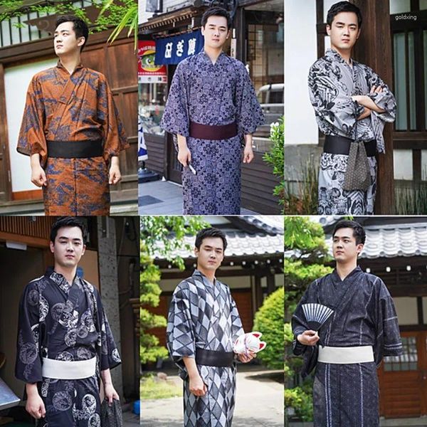 Vêtements ethniques Kimono pour hommes japonais Yukata Style traditionnel Robe de samouraï Cosplay Tissu résistant aux rides mèches de sueur sèche rapidement