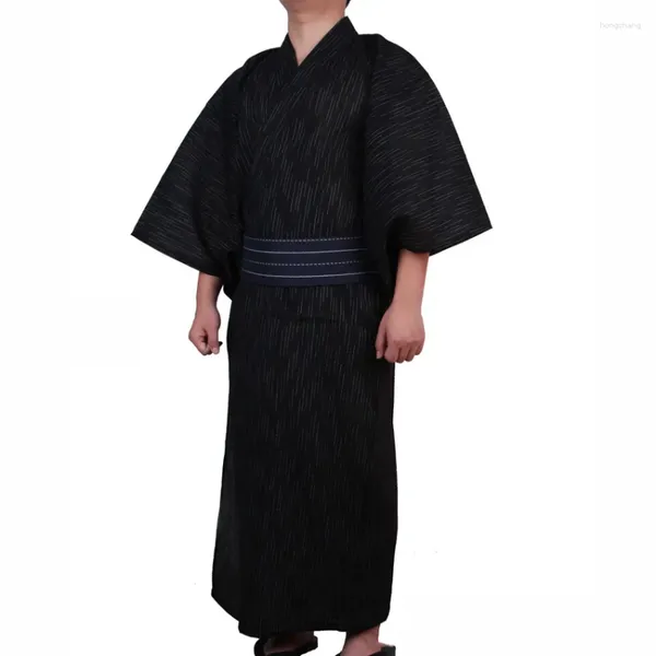 Ropa étnica Disfraz de samurái japonés Kimono Jinbei Katun Ropa de casa larga.Ropa Tradicional Yukata Negra