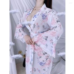 Abbigliamento etnico Kimono sexy giapponese Donna Stile asiatico Moda Homewear Stampa floreale casual Pigiama Donna Tentazione allentata Vestiti