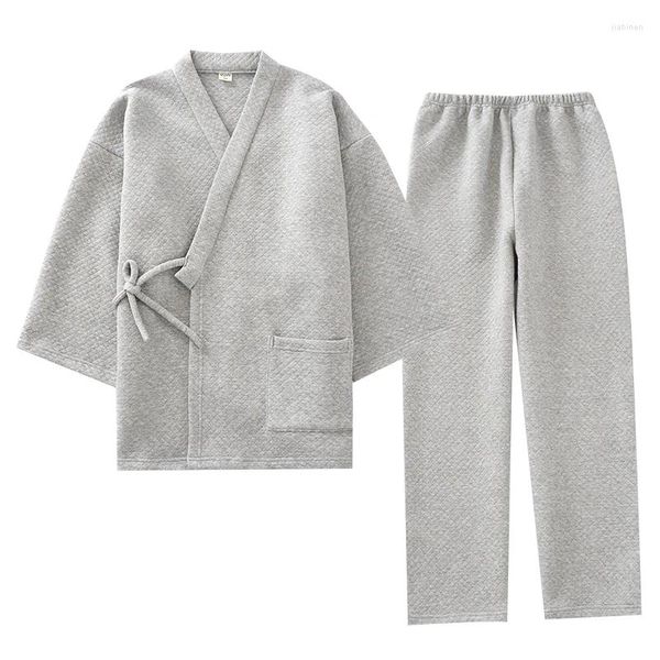 Vêtements ethniques Japonais Simple Men's Automne et hiver Pajamas Kimono Hiver Plus Couleur de couleur coton rembourrée épais
