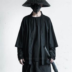 Vêtements ethniques Style japonais Haori hommes traditionnel Kimono Cardigan noir manteau veste japon Harajuku automne samouraï mode Cosplay