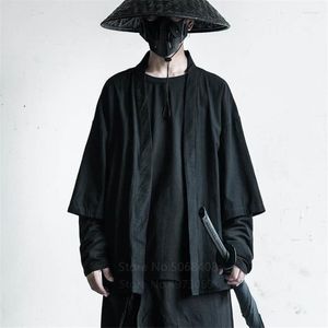 Etnische kleding Japanse stijl Haori mannen traditionele kimono vest zwarte jas jas Japan Harajuku herfst samurai mode cosplay