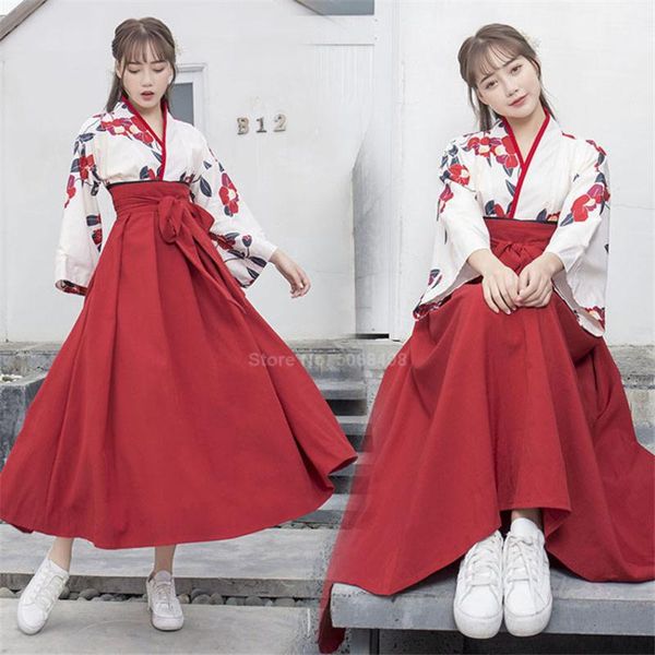 Vêtements ethniques Style japonais Kimono Sakura Filles Yukata Costume traditionnel Vintage Robe Fête Japon Femmes Manches longues Tenues de mode Ha