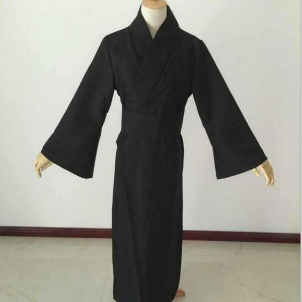 Ropa étnica Estilo japonés Hombres Clásico Negro Samurai Ropa Halloween Cosplay Traje Tradicional Yukata Haori Guerrero Kimono con Obi