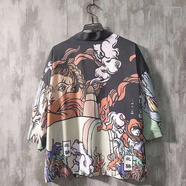 Vêtements ethniques Style japonais imprimé Kimono Cardigan pour homme Harajuku Anime filles Cosplay Yukata Haori Sexy maison porter été Streetwear