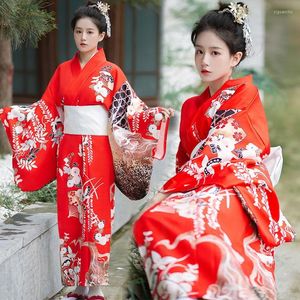 Ropa étnica Estilo japonés Mujeres Kimono Vestido Vintage Prnt Flower Stage Show Vestido Clásico Geisha Cosplay Disfraces Noble Yukata Vestidos