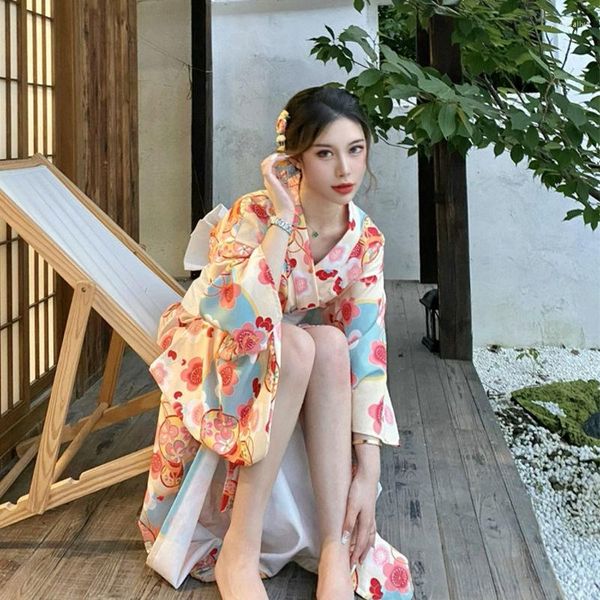 Vêtements ethniques Style japonais Femmes Yukata Kimono Peignoir Robe Traditionnelle Geisha Kimonos Robe Vintage Imprimer Fleur Soirée Soirée