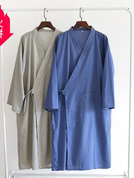 Ropa étnica Estilo japonés Yukata Homewear Algodón Lino Albornoz Primavera Verano Pijamas finos Batas largas para adultos