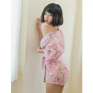 Etnische kleding Japanse stijl Yukata Pyjama's Casual Printing Chiffon Sexy Cardigan Ladies Loose Kimono Sleepwear Perspectief Nighthad Sets