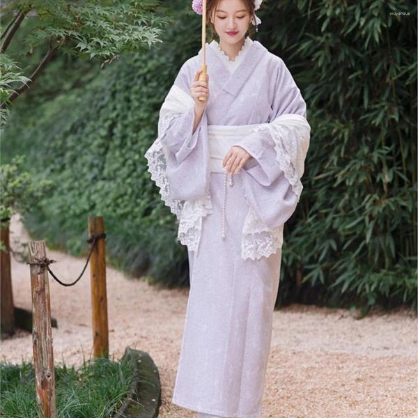 Vêtements ethniques style japonais Yukata Vintage Robe améliorée Kimono Pographie Voyage PO Purple Lace