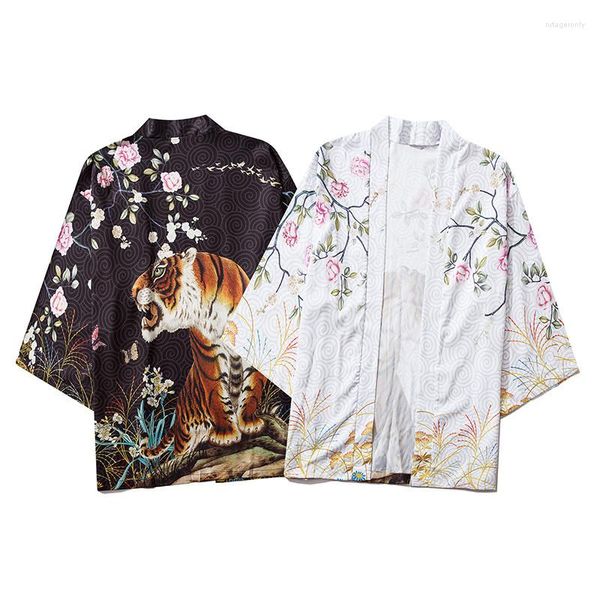 Vêtements ethniques Système japonais Chemise de plage Vent chinois Tigre féroce vers le bas Le Feng Shui Peinture Robe taoïste Hommes et femmes Soleil décontracté