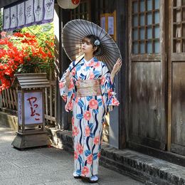 Etnische kleding Japanse traditionele bloemenprint lange kimono Japan Femmes Stage kostuum cosplay cotume Aziatische kleding sexy geisha yukata